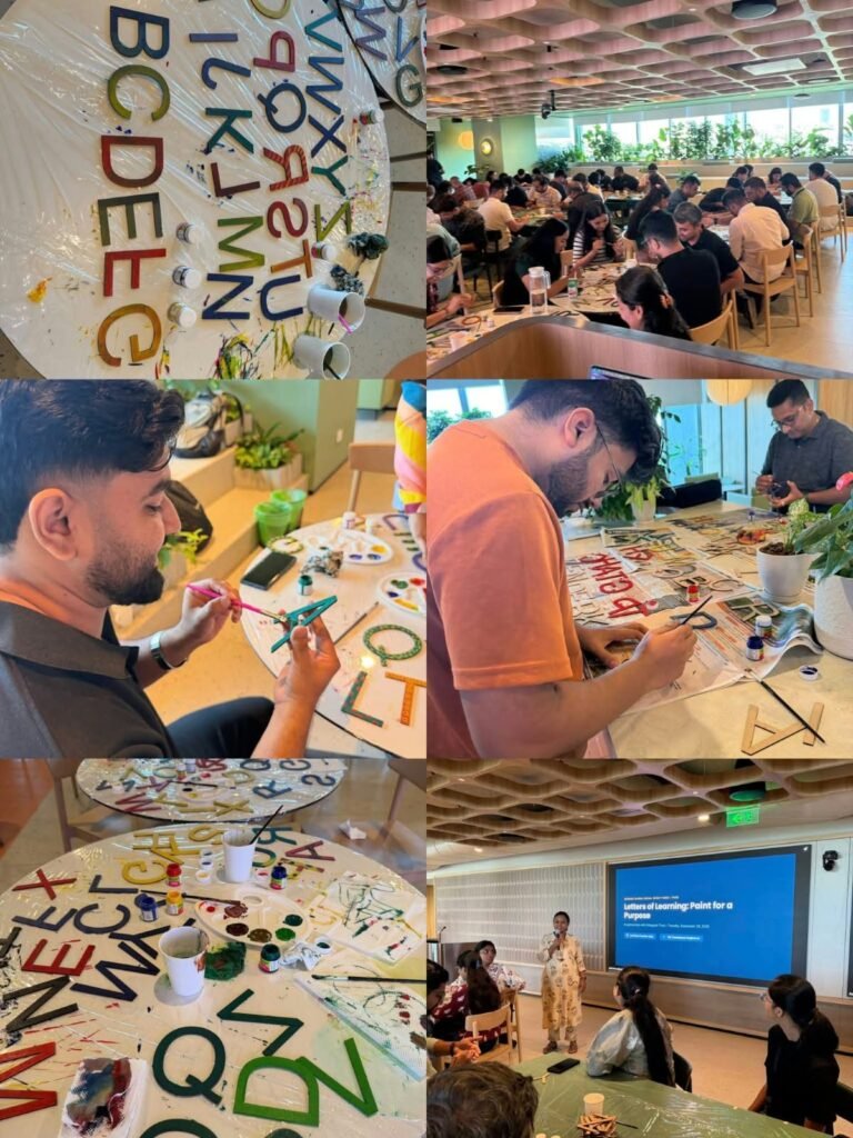 Hand-painted alphabets, numbers and shapes made by Zendesk volunteers for Kritagyata Trust